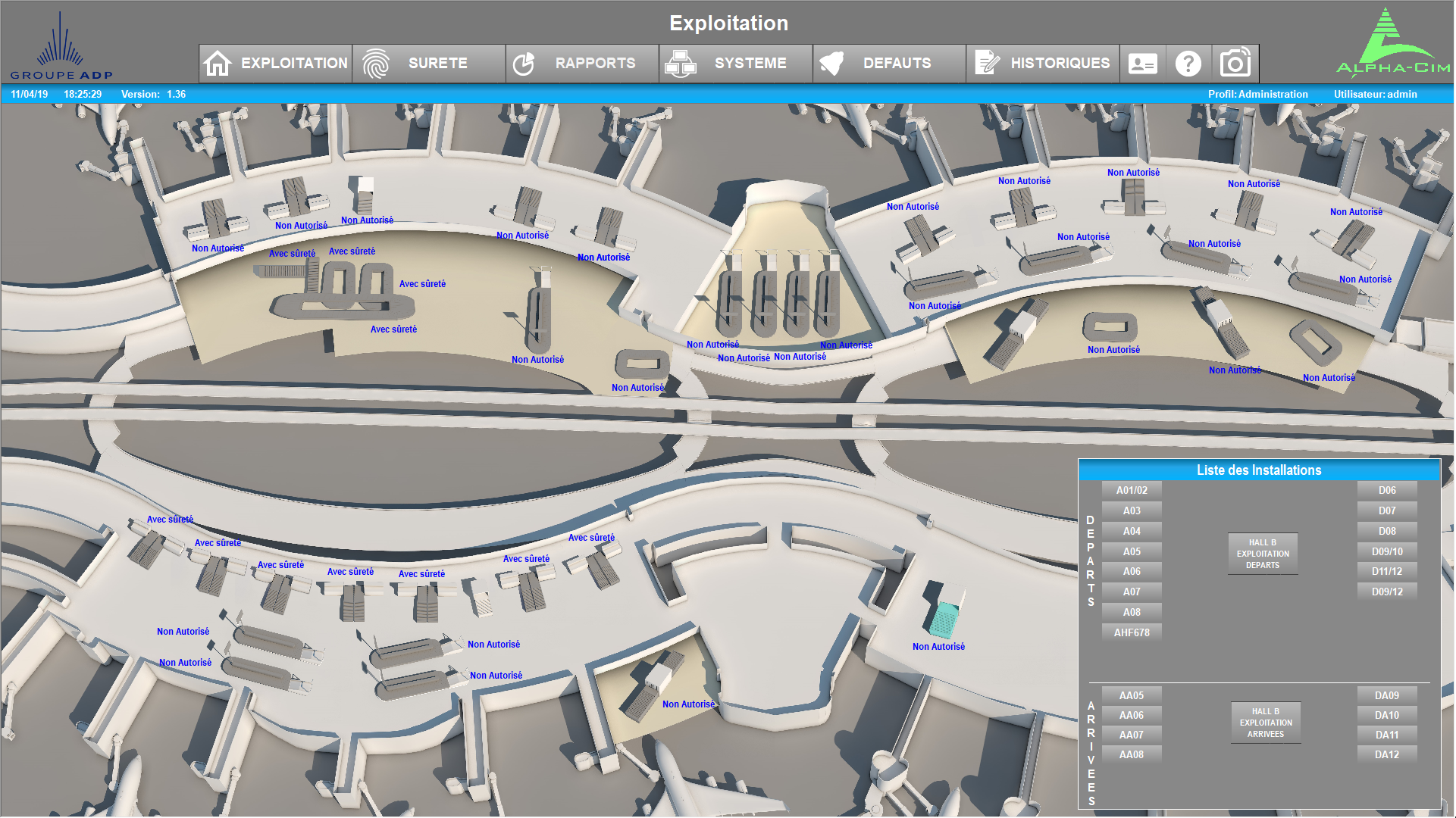 Interface 3D d'aérogare